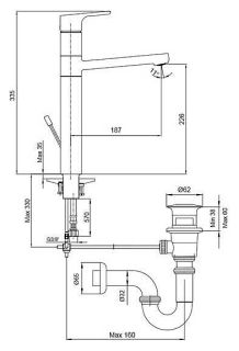 Высокий смеситель для раковины E.C.A. Luna 102108974EX с донным клапаном хром